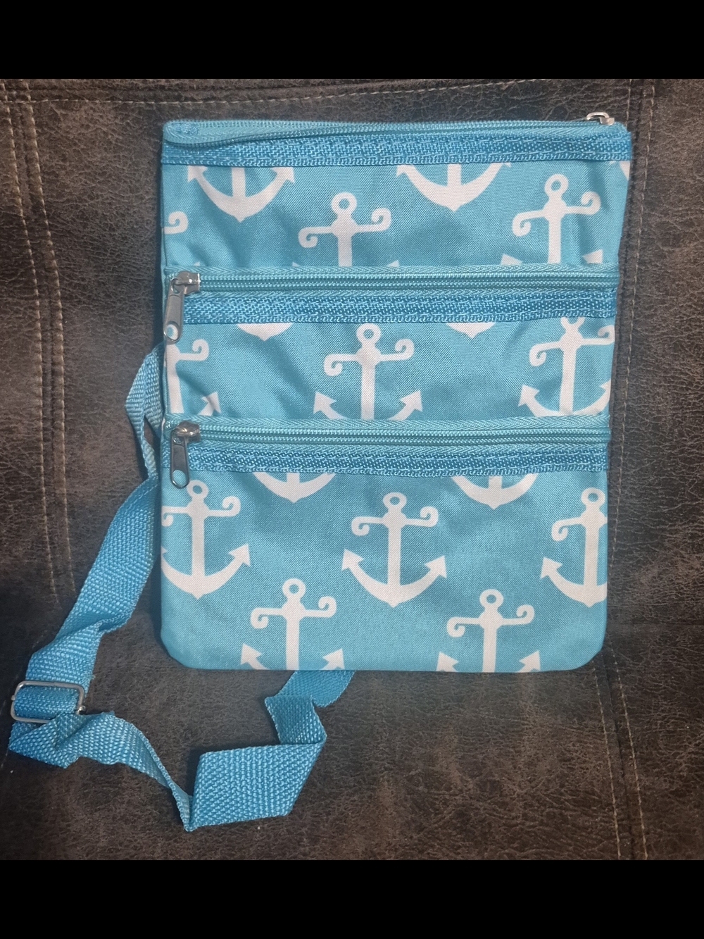 Aqua Anchor Crossbody Bag With Adjustable Strap